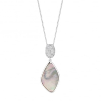 Sterling Silver Pave Mother Of Pearl Drop Necklace