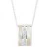 Sterling silver pearl and cubic zirconia barrel pendant necklace.