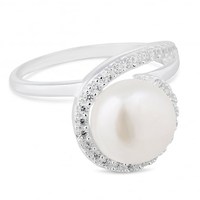Sterling silver pearl and cubic zirconia swirl ring