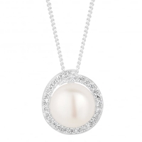 Sterling silver pearl and cubic zirconia twist pendant necklace