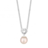 Sterling Silver Pink Pearl And Cubic Zirconia Heart Necklace