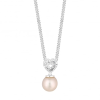 Sterling Silver Pink Pearl And Cubic Zirconia Heart Necklace