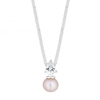 Sterling Silver Pink Pearl And Cubic Zirconia Necklace