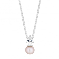 Sterling Silver Pink Pearl And Cubic Zirconia Necklace
