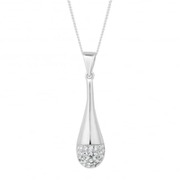 Sterling silver polished and crystal encased drop necklace