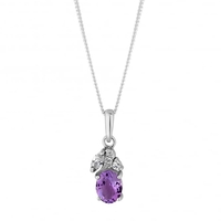 Sterling Silver Purple Cubic Zirconia Cluster Pendant Necklace