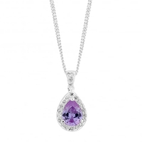 Sterling Silver Purple Cubic Zirconia Pear Drop Pendant Necklace