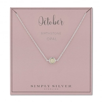 Sterling Silver White Opal October Birthstone Necklace On A Gift Card