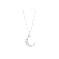 Sterling Silver With Cubic Zirconia Crescent Necklace