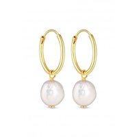Sterling Silvert Gold Baroque Pearl Hoop Earrings
