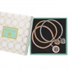 Three Tone Plated Crystal Filagree Heart Charm Mesh Bracelets Pack Of 3 - Gift Boxed