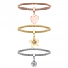 Three-Tone Plated Mesh Flower Charm Stretch Bracelets - Pack of 3