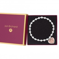 Two - Tone Plated Crystal Filagree Charm Stretch Bracelet - Gift Boxed