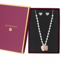 Two -Tone Plated Crystal Heart Filagree Charm Set - Gift Boxed