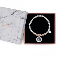 Two Tone Plated Heart Charm Stretch Bracelet - Gift Boxed