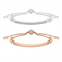 Two Tone Pave Crystal And Bar Toggle Bracelet Pack Of 2