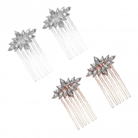 Two-Tone Plated Crystal Navette Mini Hair Combs - Pack of 4