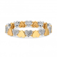 Two Tone Plated Crystal Pave Heart Stretch Bracelet - Gift Boxed