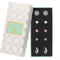 Two Tone Plated Cubic Zirconia Flower And Hoop Earring Pack - Gift Boxed