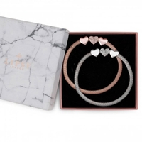 Two Tone Plated Mesh Heart Charm Stretch Wristwear - Gift Boxed