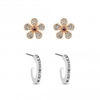 Two Tone Plated Pink Flower Stud And Hoop Earring - Pack Of 2