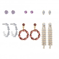 Two Tone Plated Tonal Pink Pretty Earrings - Pack of 6