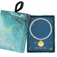 Two Tone Satin Feather Charm Ball Bracelet - Gift Boxed