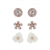 White Flower And Crystal Earrings - 3 Pack