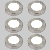 Biard 6 x Stainless Steel Round LED Under Cabinet Light SMD with Power Supply and 6 Port Adapter