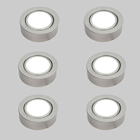 Biard 6 x Stainless Steel Round LED Under Cabinet Light with Power Supply and 6 Port Adapter