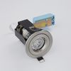 iCage 240V Fire Rated Die-Cast Downlight With Satin Chrome Bezel and 6W Warm White Biard LED Spotlight