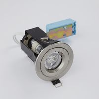 iCage 240V Fire Rated Die-Cast Downlight With Satin Chrome Bezel and 6W Warm White Biard LED Spotlight