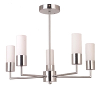 TP24 Low Energy LED New York 5 Arm Ceiling Light in Chrome Finish with White Glass Shades