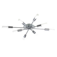 TP24 Low Energy LED Roseau Task 8 Arm Flush Ceiling Light in Chrome and Glass Finish