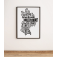 Personalised Bedfordshire Map Word Art Print
