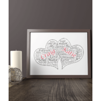Personalised Twin Hearts Word Art Gift