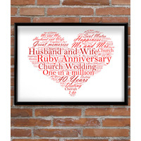 Ruby Wedding 40th Anniversary Word Art Gift