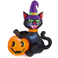 6ft Inflatable Halloween Black Cat with Pumpkin
