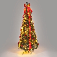 6ft Red and Natural Pre-Decorated Pop-Up Christmas Tree with Warm White LEDs