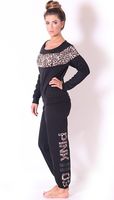 Amelia Black Leopard Print Strip 2 Piece Lounge Tracksuit
