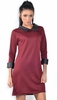 Annie Wine Leather Look Collar/Cuffs Shift Dress