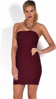 Blake Wine Ribbed Panel Boobtube Bandage Dress