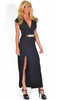 Caggie Black Wrap Over Plated Tie Up Split Maxi Dress