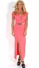 Caggie Coral Wrap Over Plated Tie Up Split Maxi Dress