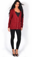 Gracie Wine Long Grandad Knitted Cardigan