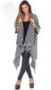 Leanne Black/White Zig Zag Tassle Knitted Poncho Cardigan