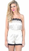 Mia Cream Leopard Lace Trim Playsuit