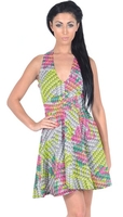 Nadia Multi Coloured Floral Aztec Halter Neck Skater Dress