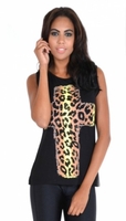 Natalia Black leopard Cross Tank Top Vest