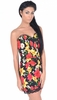 Nieve Black Floral Print Boobtube Lace Trim Mini Dress
